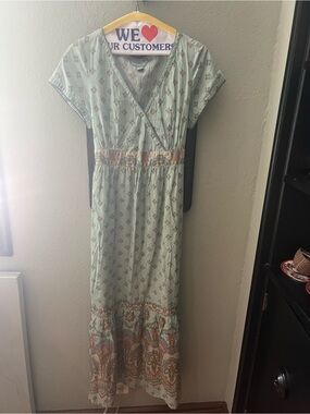 April Cornell Mint Green Floral Border-Print Wrap Maxi Dress